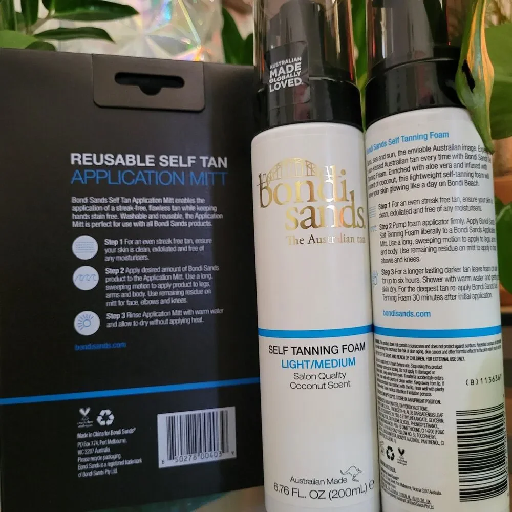2x Bondi Sands Self Tanning Foam Light Medium Reusable Application Mitt Kit 6.7o
